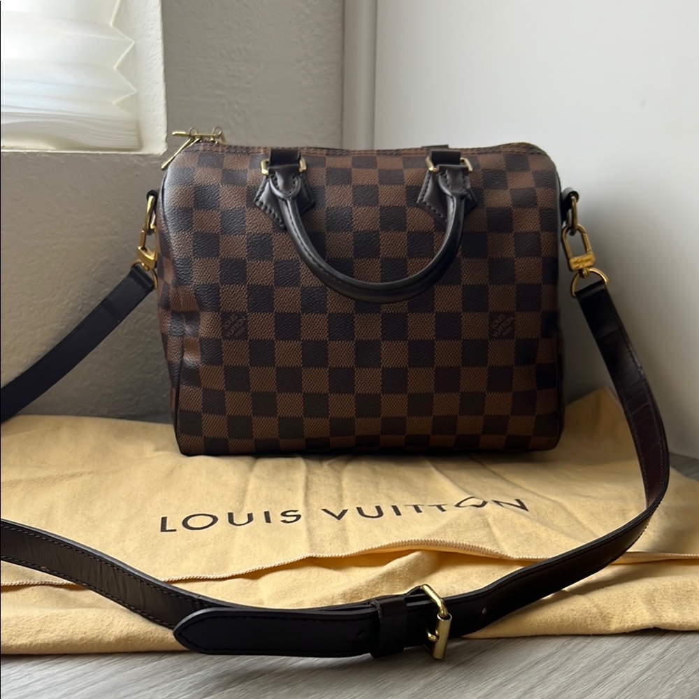Authentic Louis Vuitton Speedy Bandouliere Speedy B 25 Damier ebene